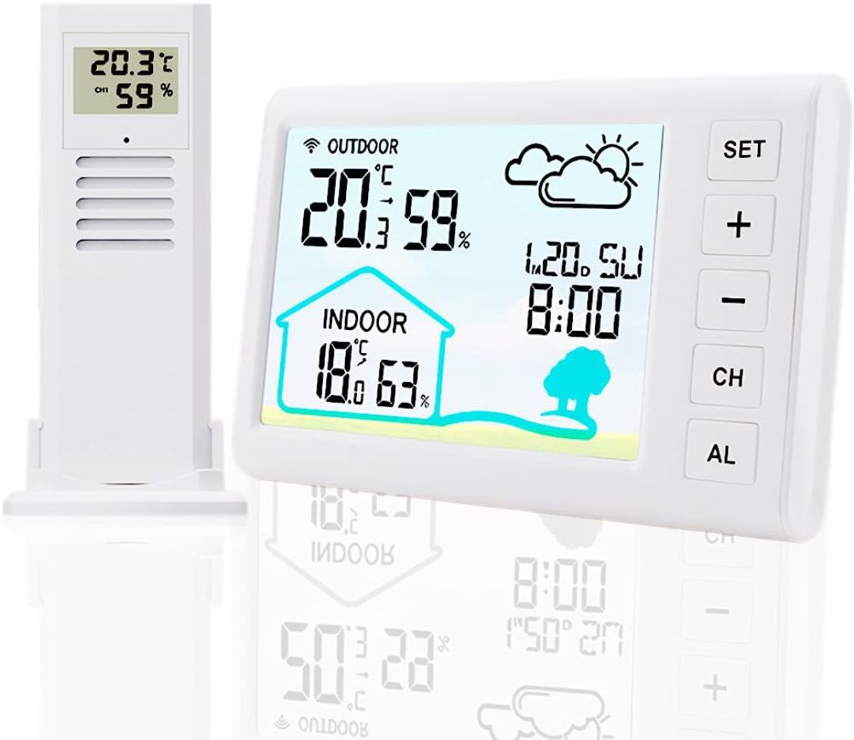 Weerstation Binnen en Buiten - Weerstation Draadloos Binnen Buiten - Weerstation met Buitensensor - Wit