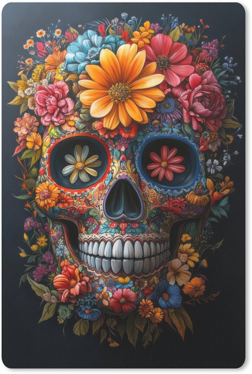 Muismat 18x27 cm - Mousepad Bloemen - Kleurrijk - Schedel - Muismatten