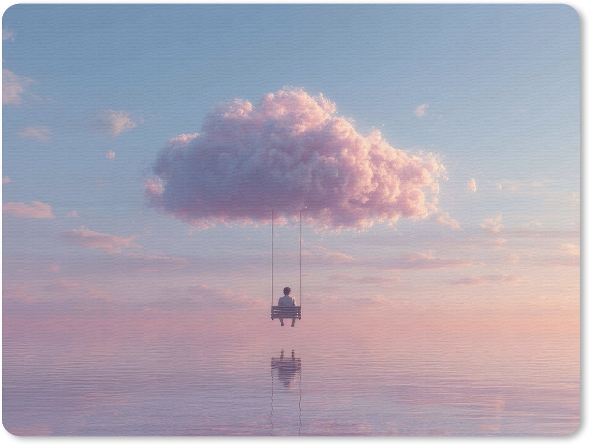 Muismat 23x19 cm - Mousepad Wolk - Schommel - Kleurrijke lucht - Muismatten