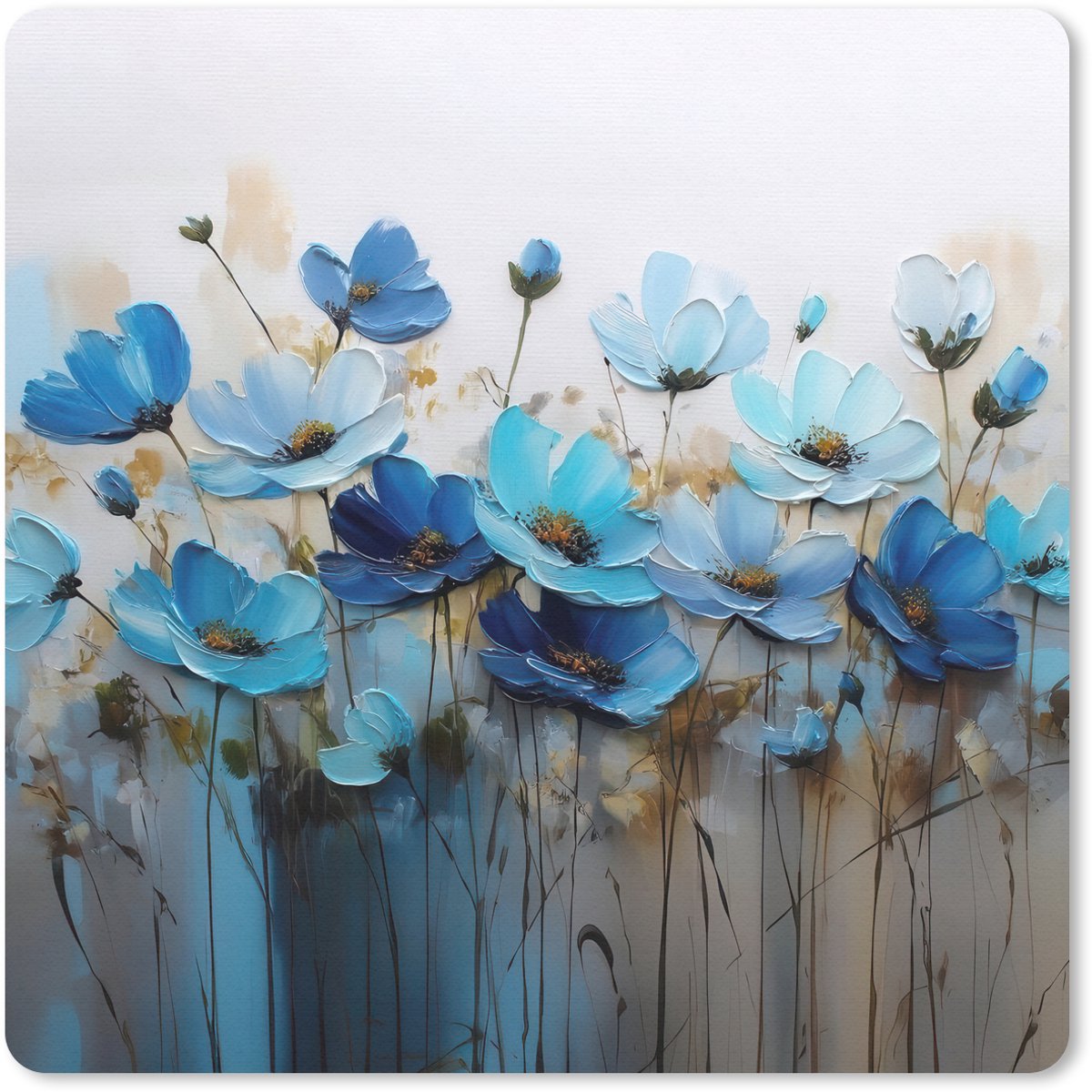 Muismat 30x30 cm - Mousepad Bloemen - Schilderij - Blauw - Muismatten