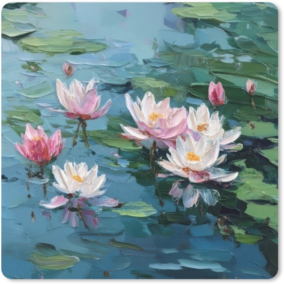 Muismat 20x20 cm - Mousepad Waterlelies - Bloemen - Roze - Water - Muismatten