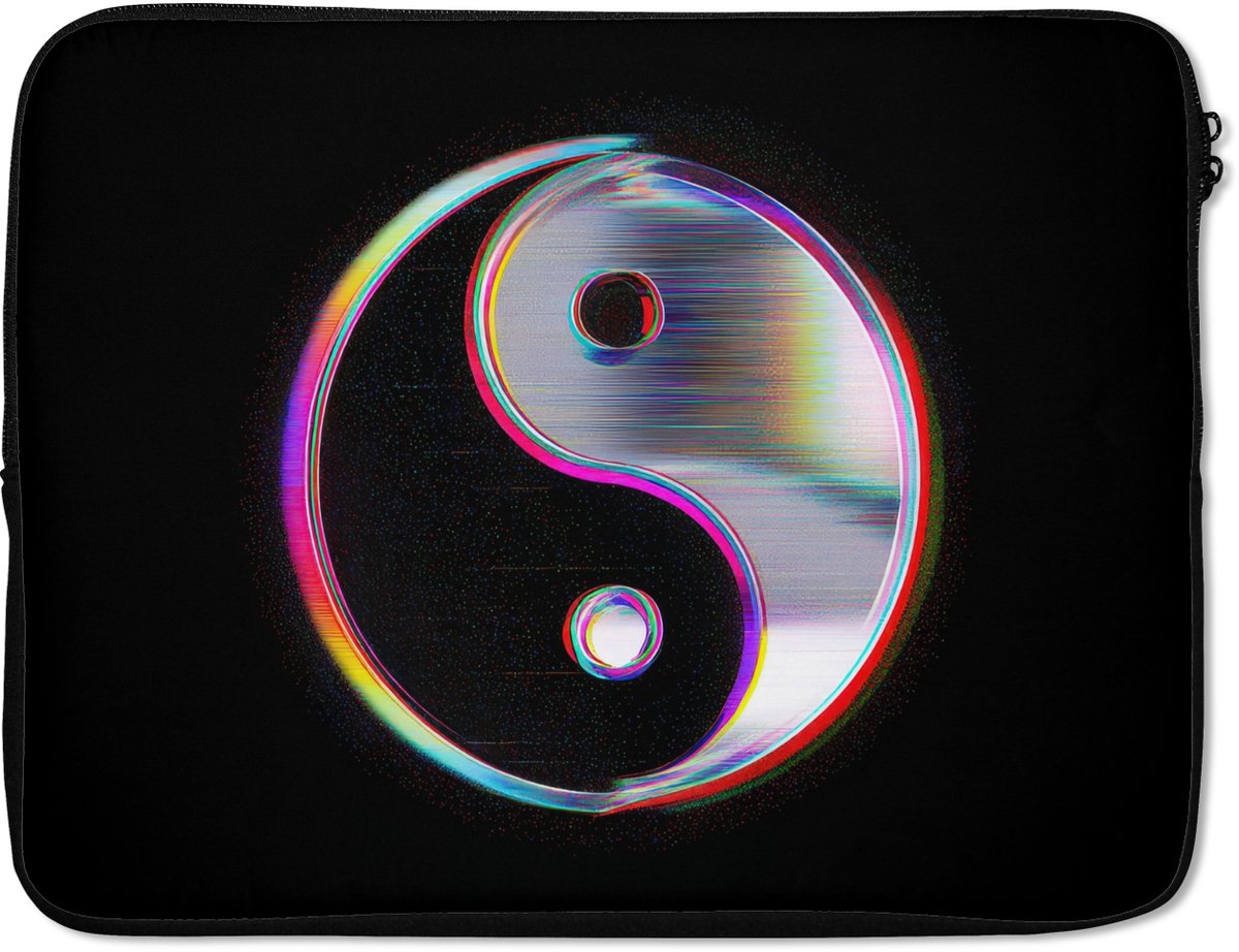 Laptophoes 15.6 inch - Yin-Yang - Cirkel - Regenboog - Laptop sleeve - Binnenmaat 37x26 cm - Zwarte achterkant