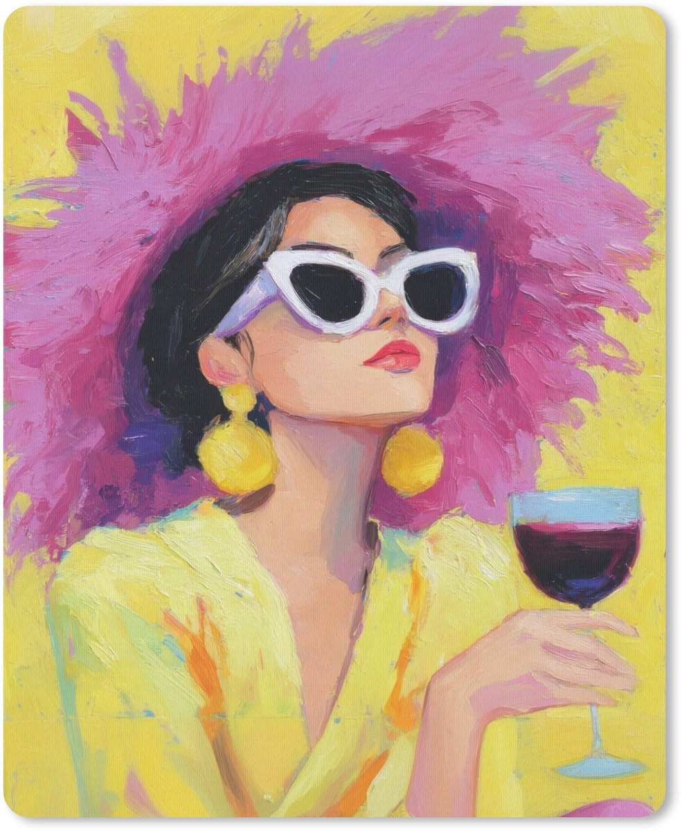 Muismat 19x23 cm - Mousepad Vrouw - Hoed - Paars - Wijn - Muismatten