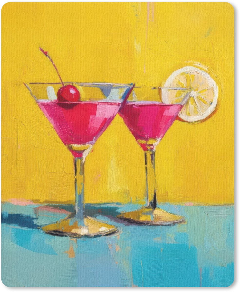 Muismat 19x23 cm - Mousepad Glazen - Cocktail - Citroen - Kers - Muismatten