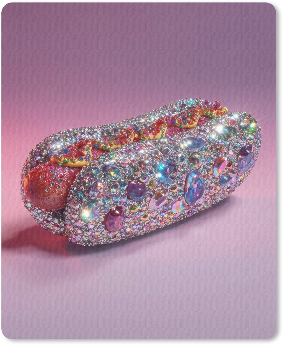 Muismat 19x23 cm - Mousepad Hotdog - Steentjes - Glitters - Paars - Muismatten