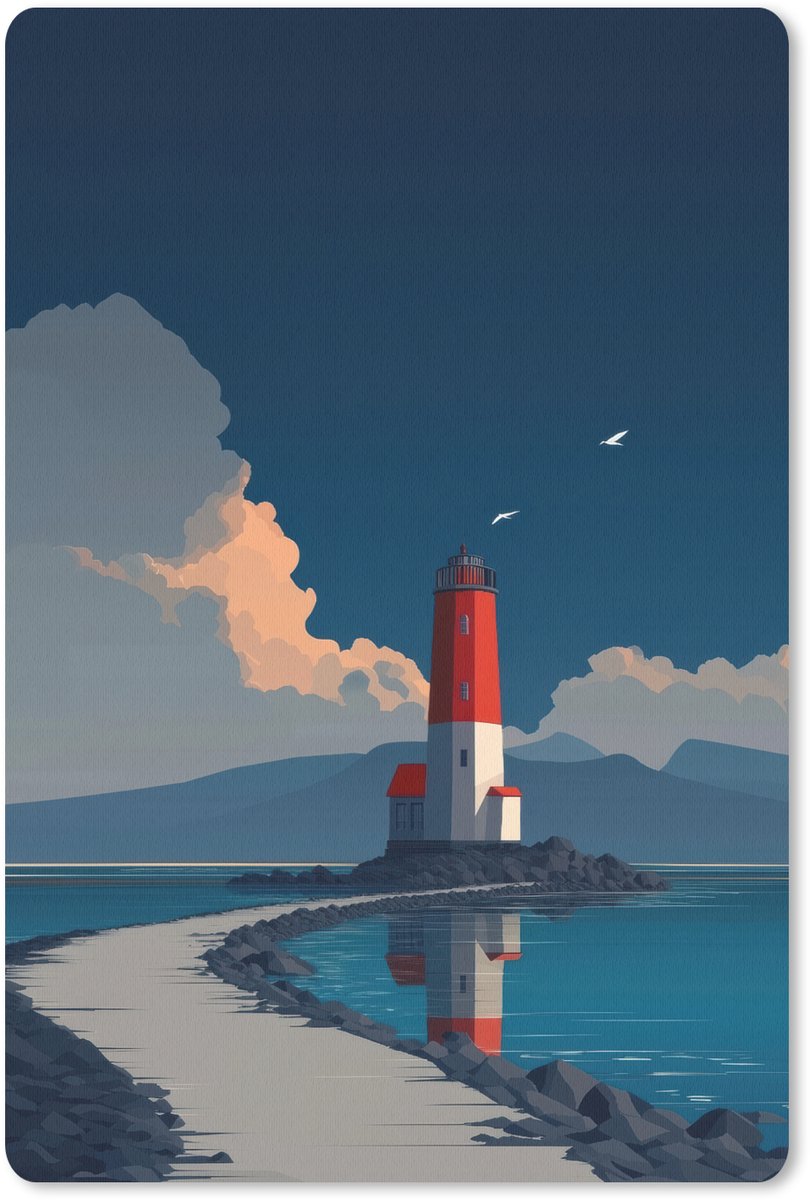 Muismat 18x27 cm - Mousepad Vuurtoren - Zee - Wolken - Muismatten