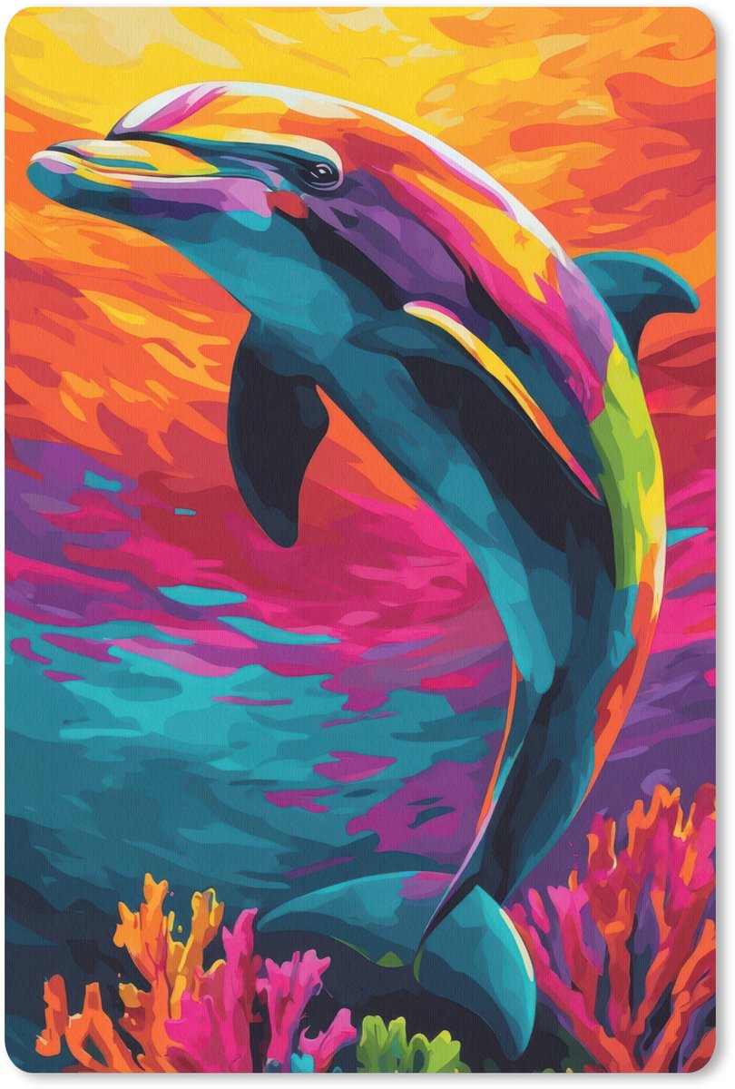 Muismat 18x27 cm - Mousepad Dolfijn - Kleurrijk - Oceaan - Koraal - Muismatten