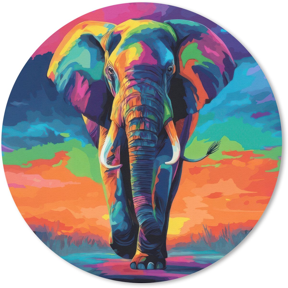 Muismat rond 40x40 cm - Mousepad Olifant - Kleurrijk - Lucht - Abstract - Ronde muismatten