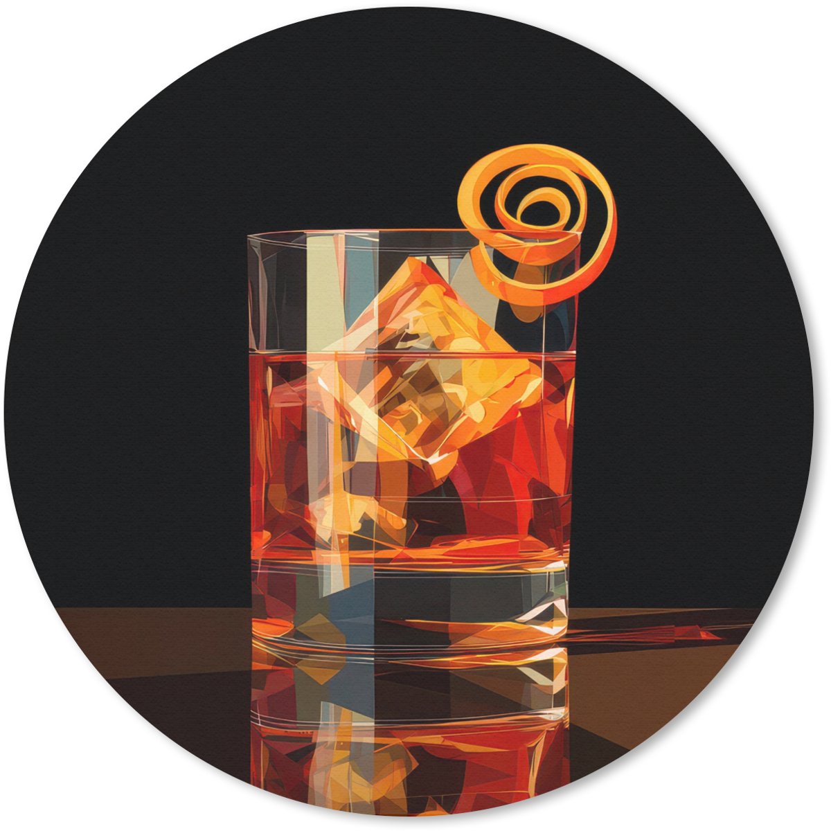 Muismat rond 30x30 cm - Mousepad Glas - Ijsblokjes - Drinken - Bruin - Ronde muismatten