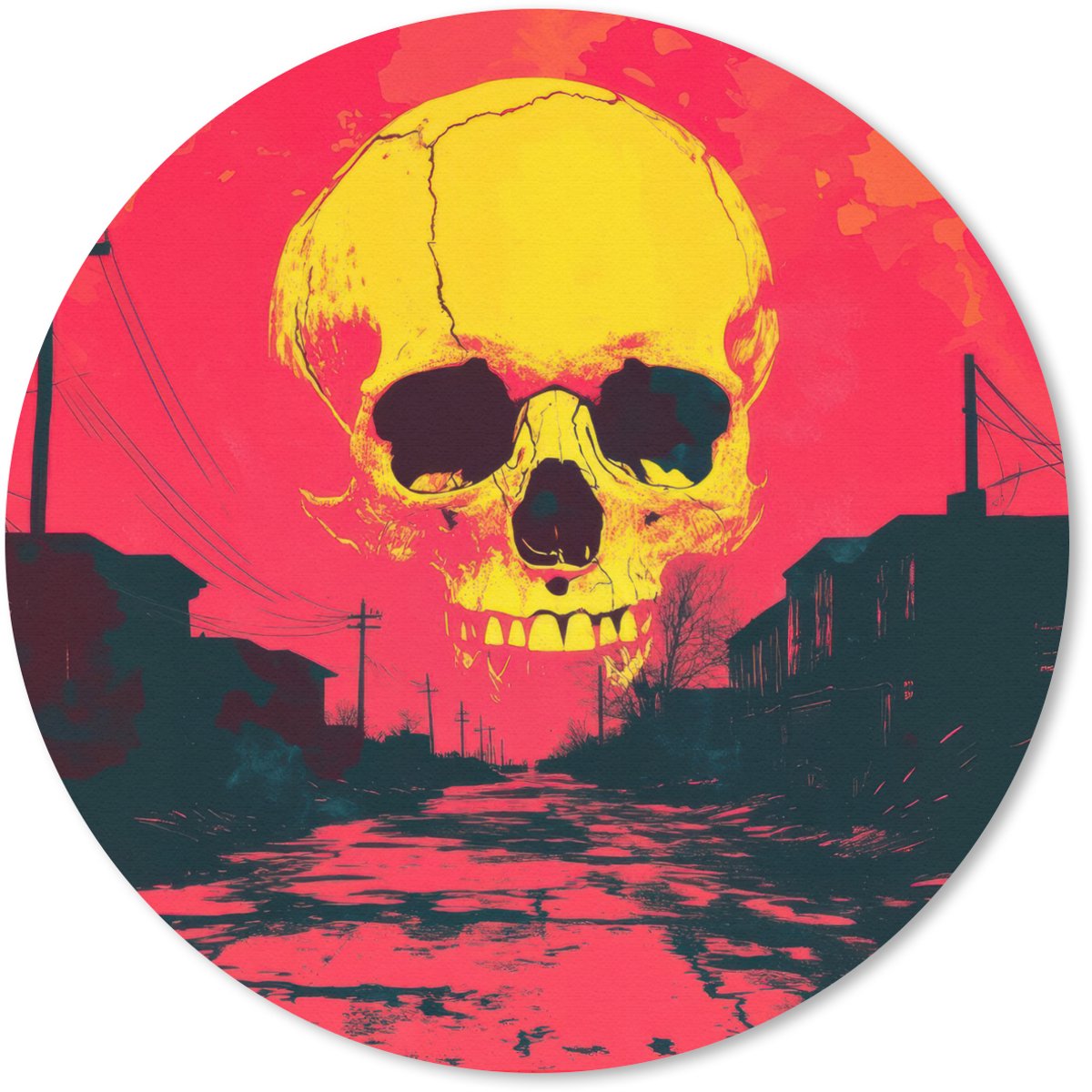 Muismat rond 20x20 cm - Mousepad Straat - Verlaten - Schedel - Geel - Ronde muismatten