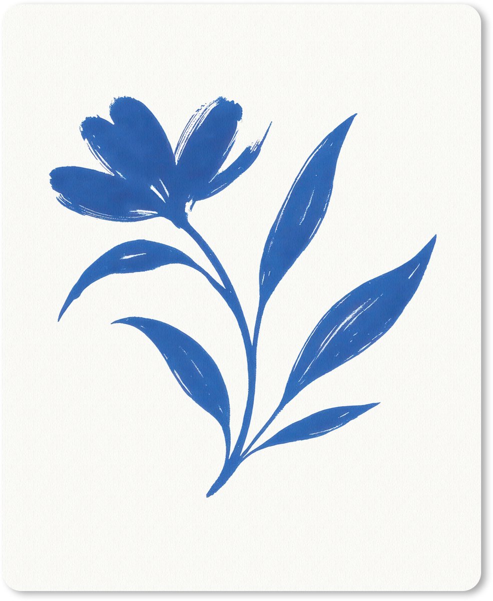 Muismat 19x23 cm - Mousepad Bloem - Blaadjes - Minimalistisch - Blauw - Muismatten