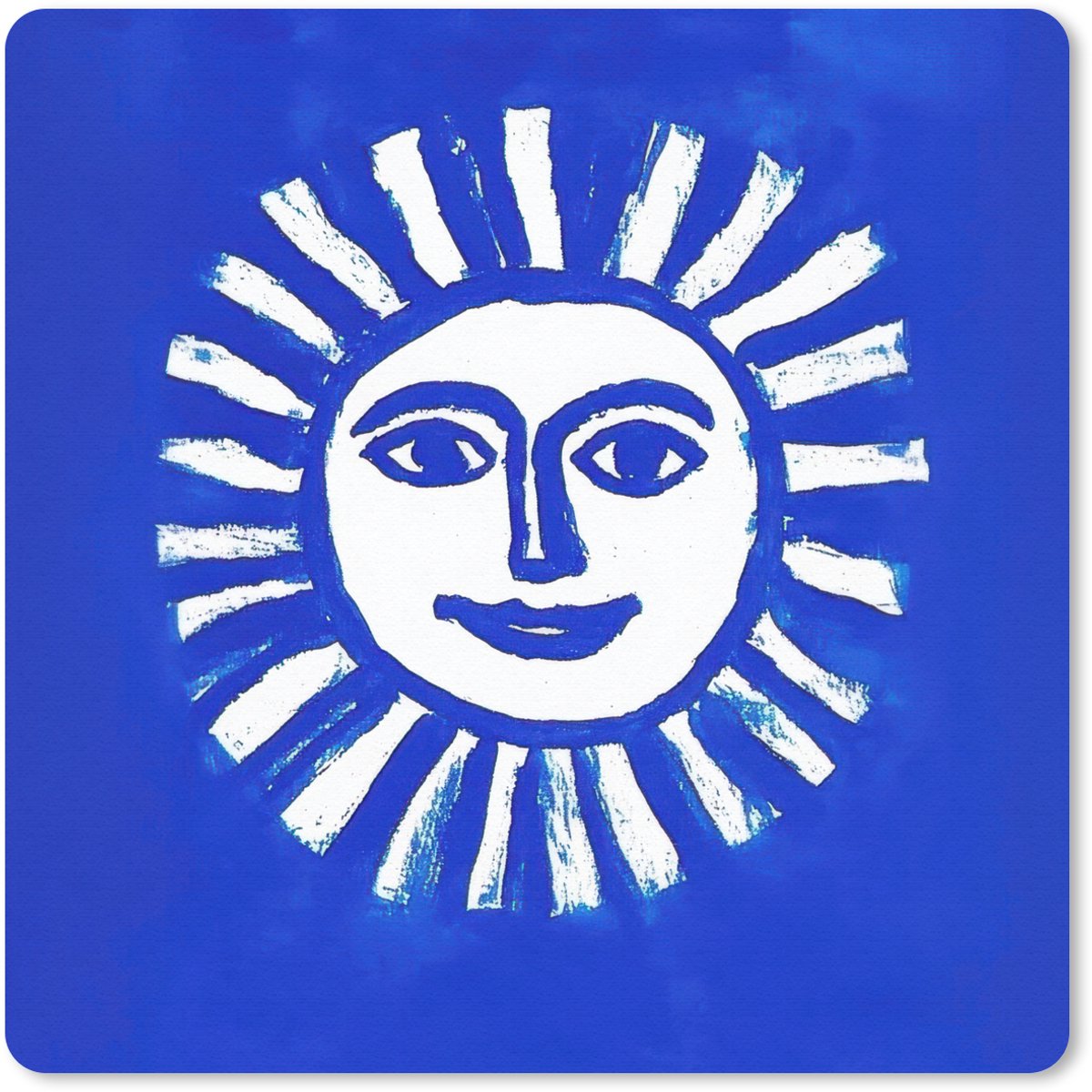 Muismat 30x30 cm - Mousepad Zon - Gezicht - Penseelstructuur - Blauw - Muismatten