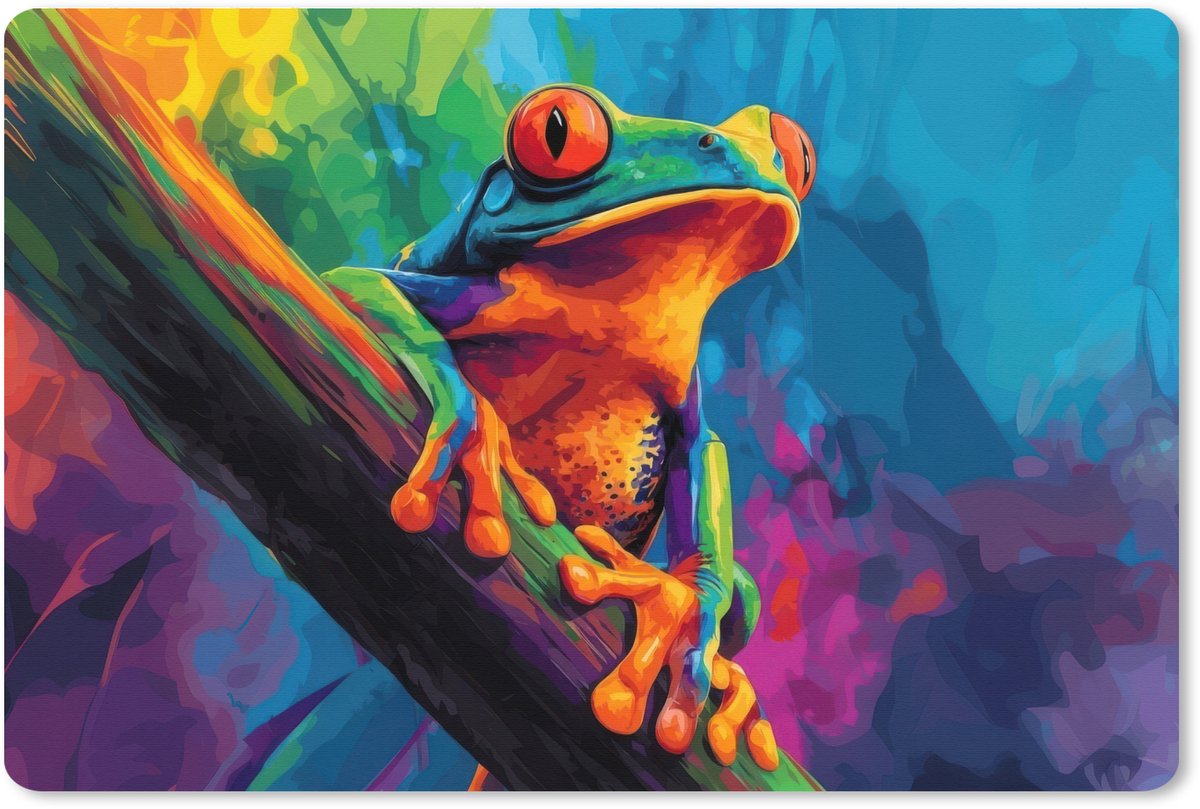 Muismat XXL 120x80 cm - Bureau onderlegger - Bureau mat Kikker - Felgekleurd - Tak - Regenboog - Bureaumat - Gaming mousepad xl - Bureaulegger groot - Computer deskmat