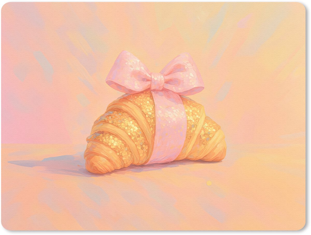 Muismat 23x19 cm - Mousepad Croissant - Strik - Roze - Muismatten