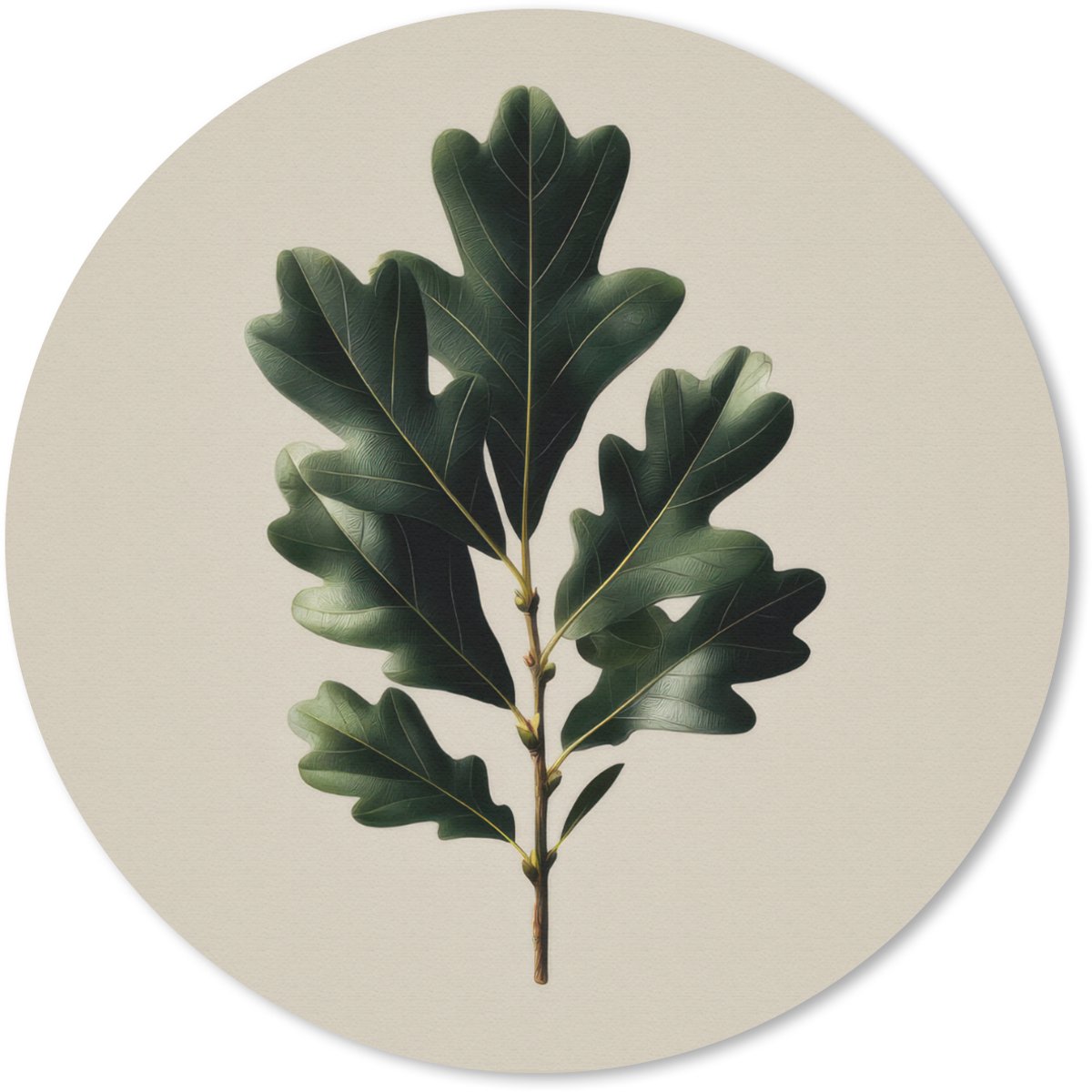 Muismat rond 40x40 cm - Mousepad Eikenbladeren - Beige - Groen - Golvende randen - Ronde muismatten