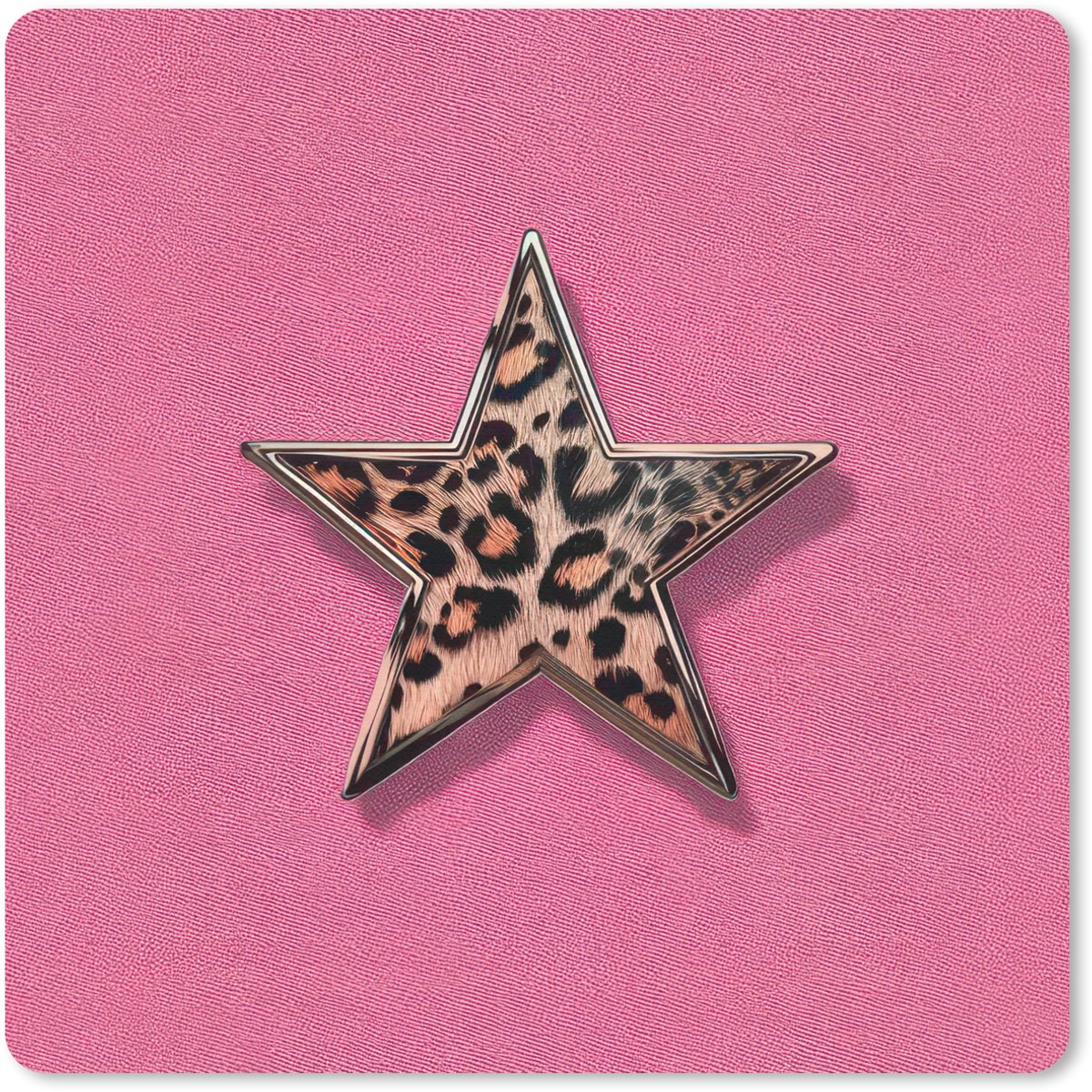 Muismat 20x20 cm - Mousepad Ster - Luipaard - Print - Roze - Muismatten