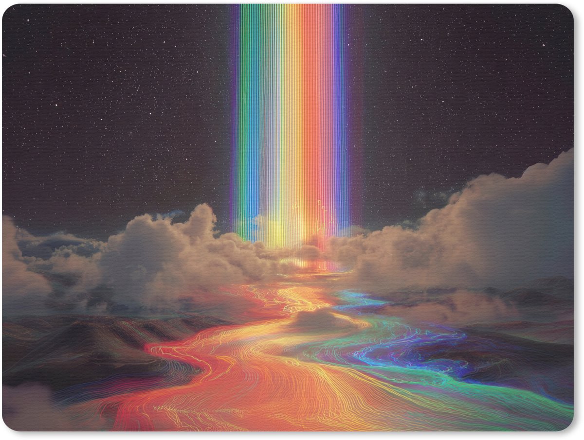 Muismat 23x19 cm - Mousepad Regenboog - Verticaal - Sterrenhemel - Wolken - Muismatten