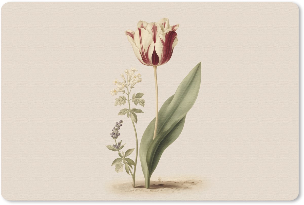 Muismat 27x18 cm - Mousepad Tulp - Minimalistisch - Beige - Muismatten