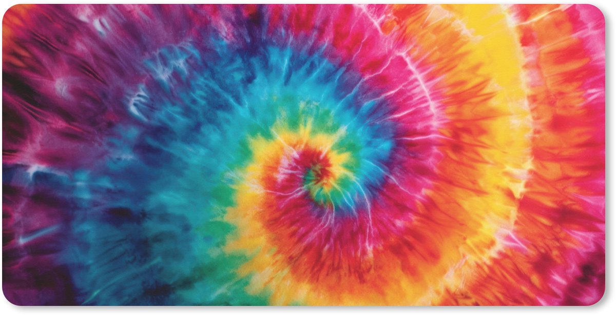 Muismat XXL 120x60 cm - Bureau onderlegger - Bureau mat Regenboog - Tie dye - Kleurrijk - Blauw - Bureaumat - Gaming mousepad xl - Bureaulegger groot - Computer deskmat