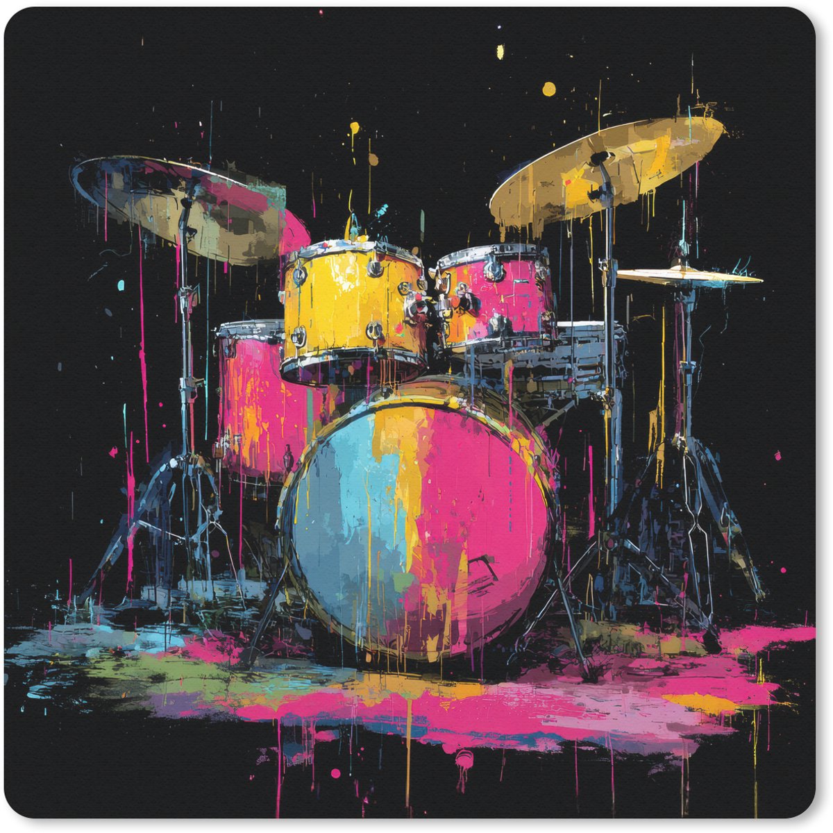 Muismat 20x20 cm - Mousepad Drumstel - Kleurrijk - Verf - Levendig - Muismatten