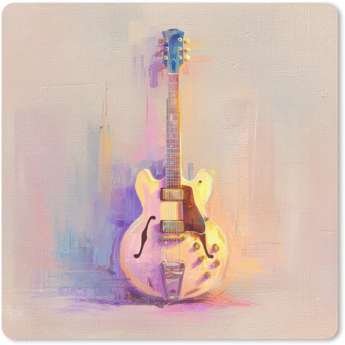 Muismat 30x30 cm - Mousepad Gitaar - Pastel - Schilderachtig - Muismatten