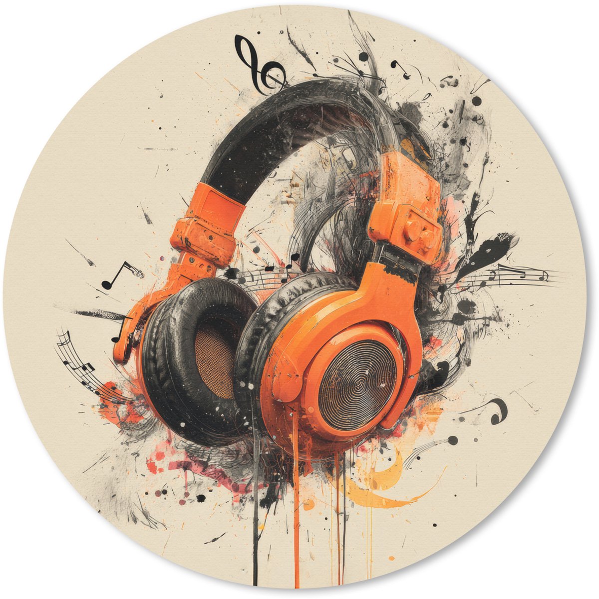 Muismat rond 30x30 cm - Mousepad Koptelefoon - Oranje - Explosief - Ronde muismatten