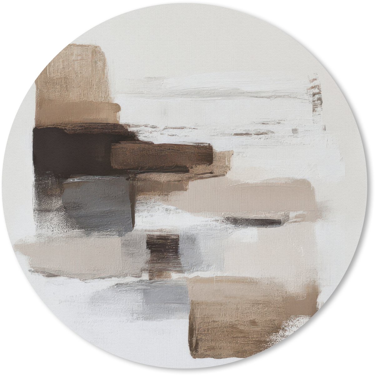Muismat rond 40x40 cm - Mousepad Penseelstreken - Balans - Beige - Bruin - Ronde muismatten