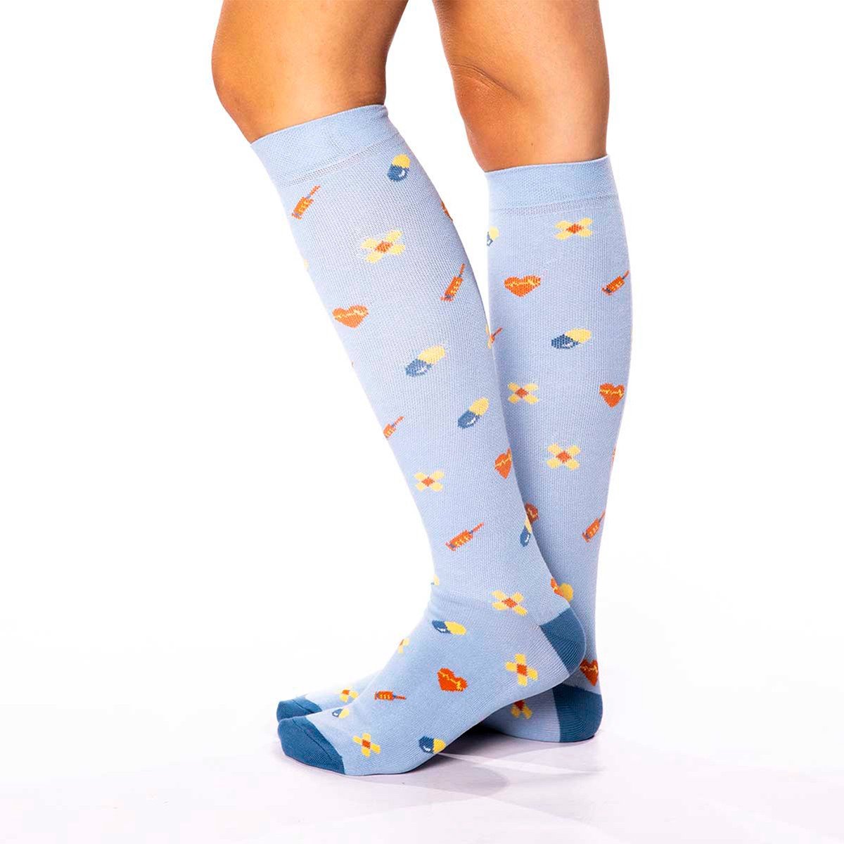 Compressiesokken Pillen - M-L - Compressiesokken Dames voor Verpleegkundigen - Leuke Print - Zorg - Compressiekousen - Sokken - Verpleegkundige Accessoires - Nurse Cadeau
