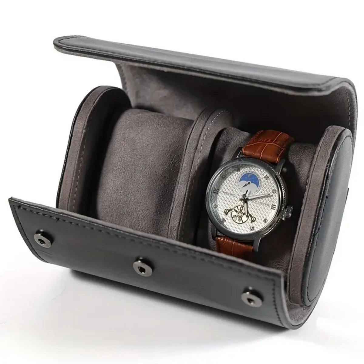 Luxe Horloge Rol 2 Stuks - Horlogedoos - Horloge Etui Leer - Watch Roll - Horloge Houder Sieradendoos - Horloge Opbergdoos Heren - Zwart