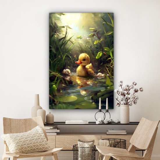 Peinture sur toile 80x120 cm - Décoration murale chambre d'enfant Canetons - Animaux - Nature - Décoration murale murale chambre bébé - Décoration chambre garçon et fille - Accessoires Bébé - Peintures