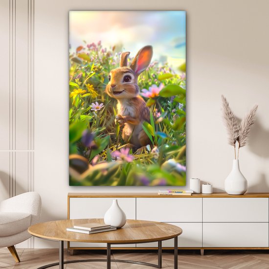 Peinture sur toile 80x120 cm - Décoration murale chambre d'enfant Lapin - Animaux - Nature - Décoration murale murale chambre bébé - Décoration chambre garçon et fille - Accessoires Bébé - Peintures