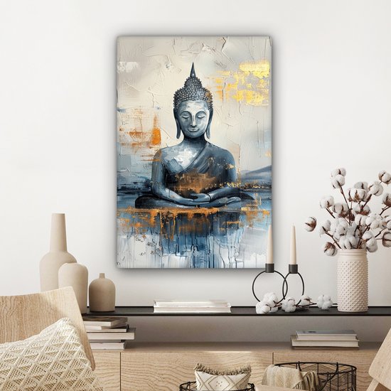 Peinture sur toile 40x60 cm - Décoration murale Bouddha - Or - Abstrait - Moderne - Décoration murale murale salon - Décoration chambre - Accessoires de chambre - Peintures