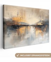 Canvas schilderij 150x100 cm - Wanddecoratie Abstract - Modern - Beige - Aesthetic - Goud - Muurdecoratie woonkamer - Slaapkamer decoratie - Kamer accessoires - Schilderijen op canvas
