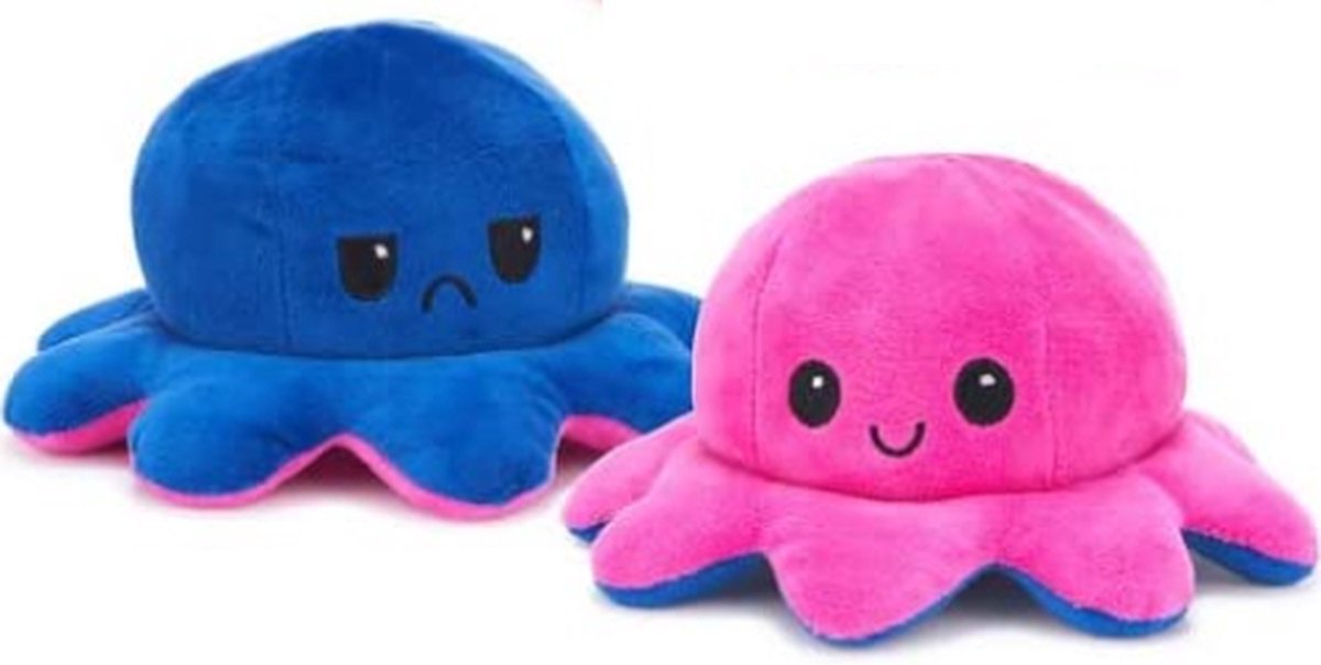 Octopus Mood Omkeerbaar Emotie Pluche Knuffel 15 cm (Blauw/Roze) - Inktvis Verwisselbaar Omdraaien - TikTok Plush Toy - Speelgoed Knuffels voor Kinderen Jongens Meisjes - Boos Blij Knuffel