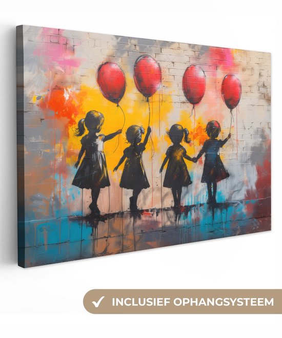 Canvas schilderij 120x80 cm - Wanddecoratie Graffiti - Kinderen - Street art - Ballon - Street art Style - Muurdecoratie woonkamer - Slaapkamer decoratie - Kamer accessoires - Schilderijen op canvas