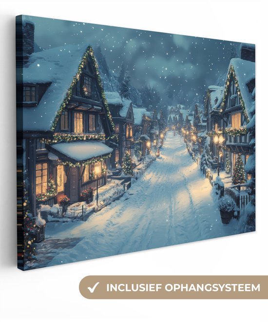 Foto: Canvas schilderij 80x60 cm wanddecoratie kerstdorp kerst sneeuw winter muurdecoratie woonkamer slaapkamer decoratie kamer accessoires schilderijen op canvas kerstdecoratie voor binnen kerstversiering kerstmis versiering