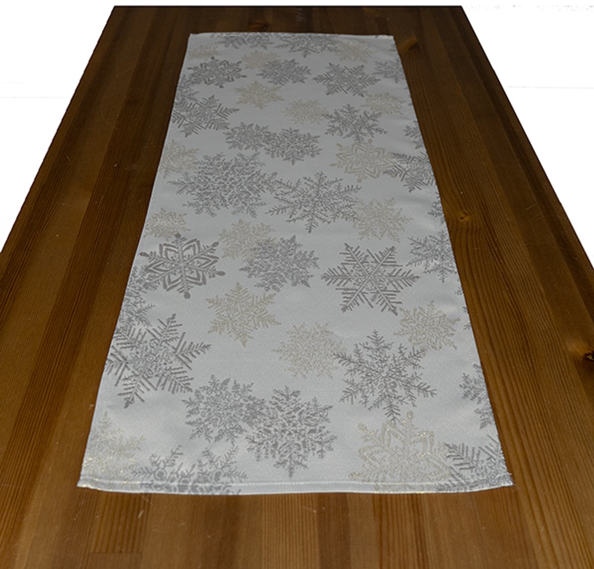 Tafelloper - Kerst - Ecru - sneeuwvlokken - Goud en Grijs - 40 x 90 cm