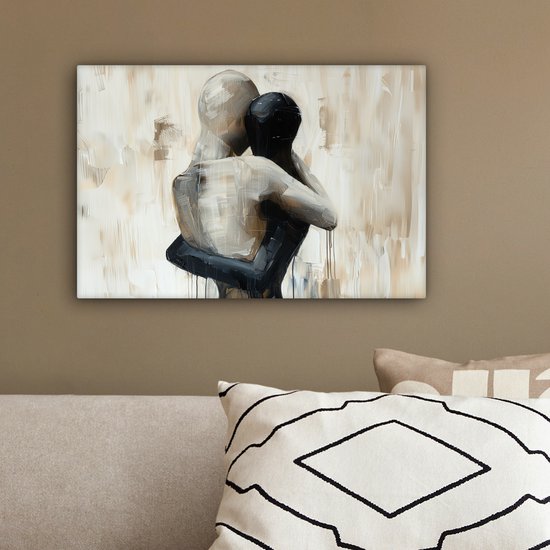 Peinture sur toile 30x20 cm - Décoration murale Abstrait - Amour - Zwart et blanc - Moderne - Décoration murale salon - Décoration chambre moderne - Tableaux abstraits