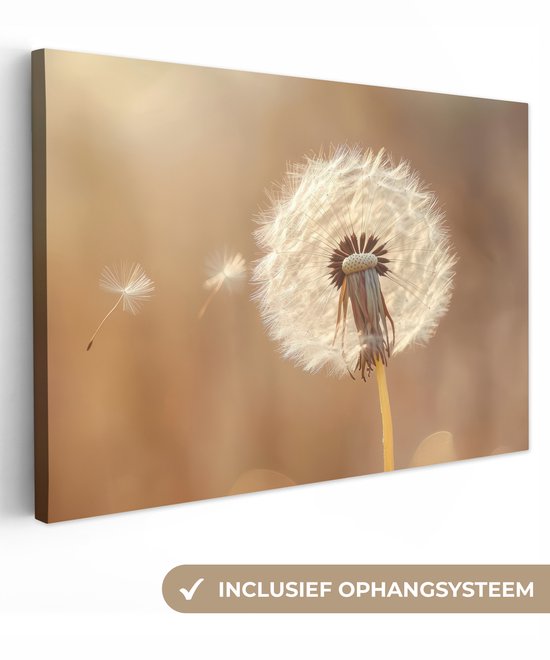 Canvas schilderij 120x80 cm - Wanddecoratie Paardenbloem - Beige - Natuur - Bloem - Muurdecoratie woonkamer - Slaapkamer decoratie - Kamer accessoires - Schilderijen op canvas