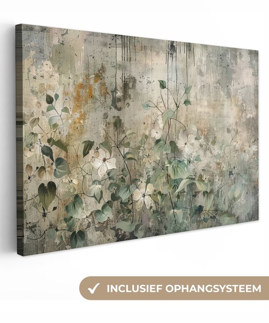 Canvas schilderij 120x80 cm - Wanddecoratie Bloemen - Bladeren - Abstract - Modern - Muurdecoratie woonkamer - Slaapkamer decoratie - Kamer accessoires - Schilderijen op canvas
