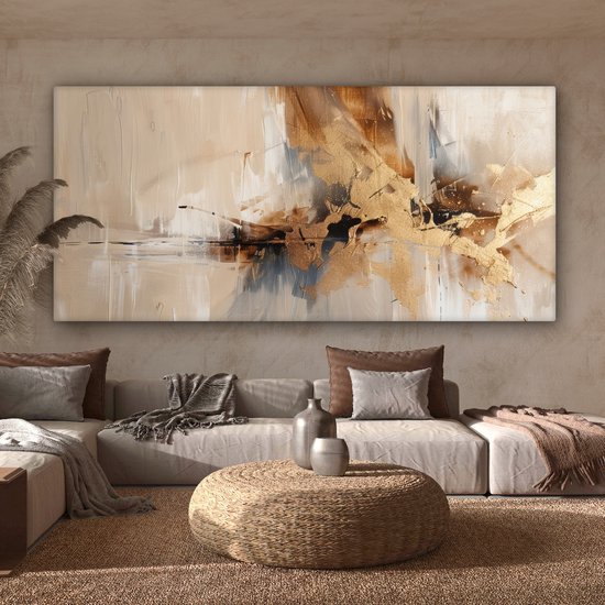 Tableau sur toile 200x100 cm - Décoration murale Moderne - Marron - Abstrait - Beige - Décoration murale salon - Décoration chambre - Accessoires chambre - Peintures sur toile