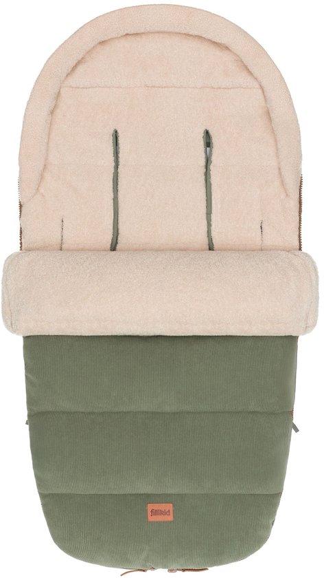 Habillage d'hiver vert en velours côtelé avec doublure en peluche beige, avec logo Fillikid.