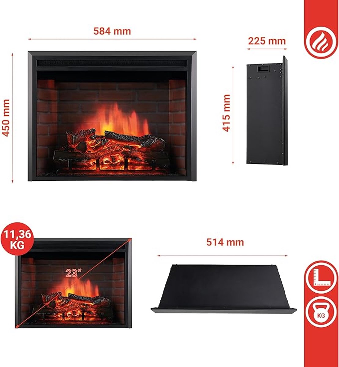 Nova 23 Elektrische Inbouwhaard – 3D LED Vlammen, 12 Kleurinstellingen, Verwarming 2-Traps, Afstandsbediening, Modern Design, Wandhaard voor Woonkamer, Slaapkamer & Thuiskantoor – Zwart 23 Inch HomeByNicole