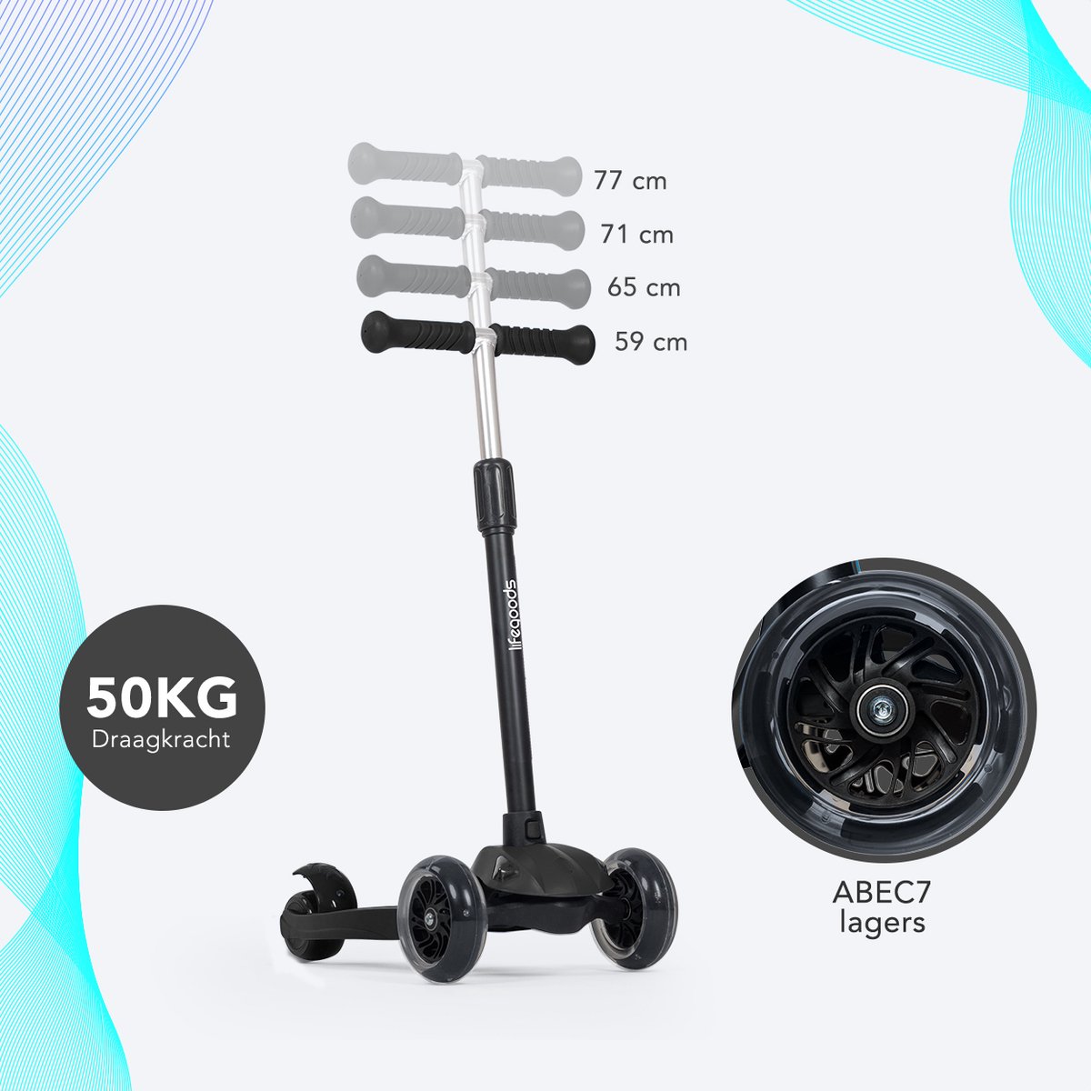 LifeGoods TurboRide Kinderstep - Step 5-8 Jaar - 3 Lichtgevende LED Wielen - Hoogte Verstelbaar - Jongens/Meisjes - Zwart — afbeelding 11