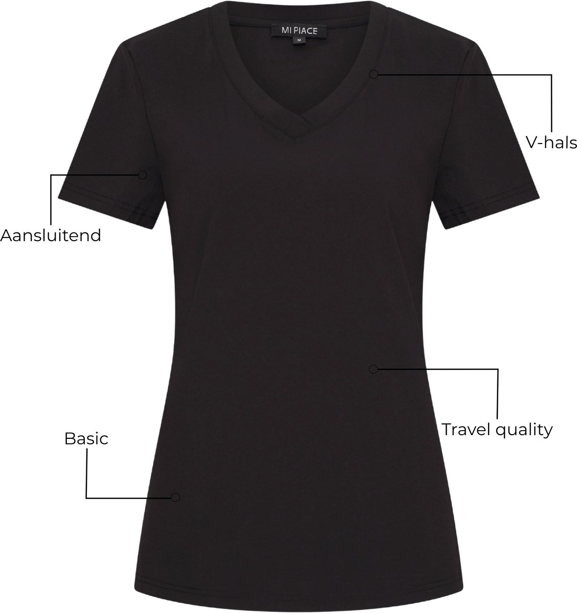 Mi Piace Travel T-shirt Dames - Zwart - Maat M/38 - 202080