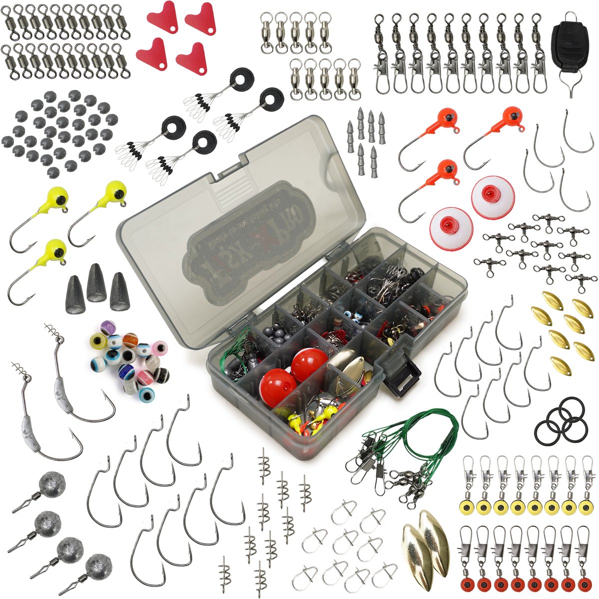 Fish-Xpro Hengelsport Tackleset - Visset - 236-Delig - Haken - Visloodjes - Jigheads - Dobbers - Lijnstoppers - Wartels - Visgerief - In tacklebox