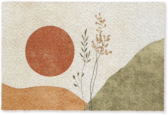 Paillasson 90x60 cm - Soleil - Abstrait - Branches - Oranje - Tapis d'intérieur - Tapis de nettoyage - Paillassons imprimés