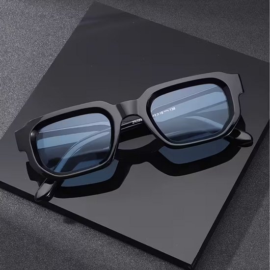 zwart Zonnebril blauw glas - Strak & Trendy Design - Comfortabel - Breed Frame van Merkloos — afbeelding 3