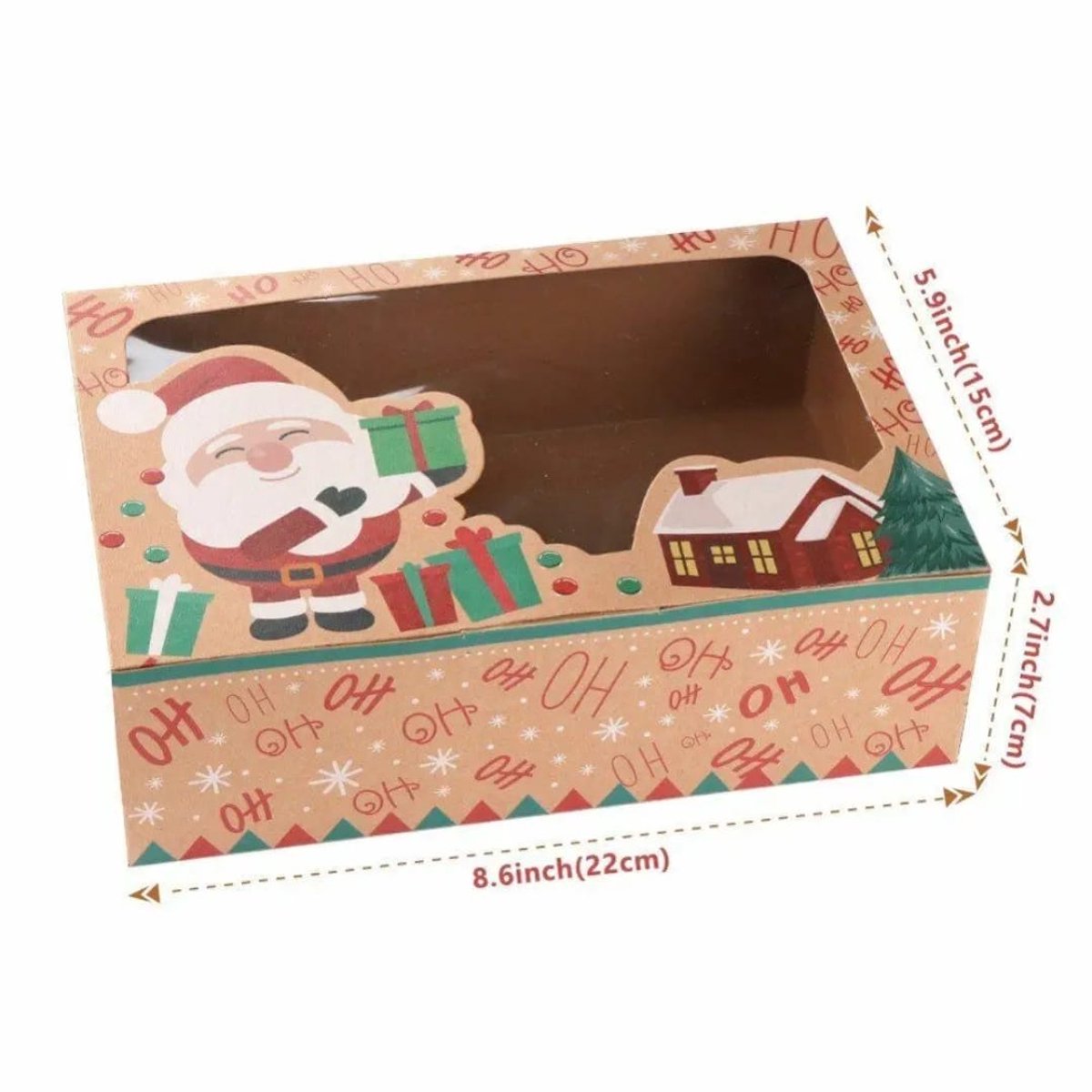 6 x Kerst Kraft Papieren Cadeaudozen met Transparant Deksel – Stevig & Herbruikbaar – Geschenkdoos - Gebakdoos – foto 5