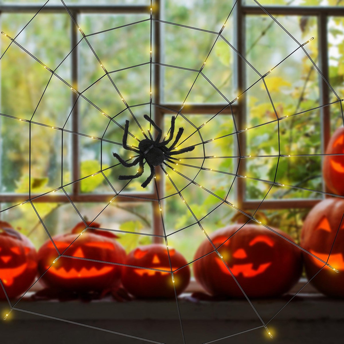 ARTICASA - Halloween spinnenweb lichtsnoer - LED verlichting - Halloween decoratie - 70 LED - 8 Lichtstanden - 100 x 100 cm - Zwart